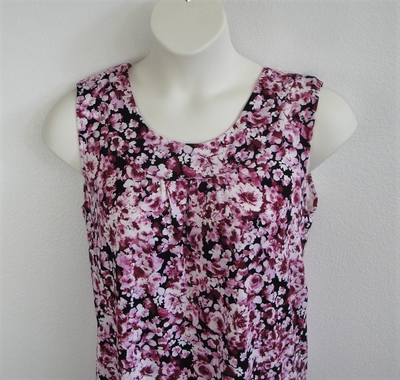 Pink Floral on Black Rayon Post Surgery Shirt - Sara