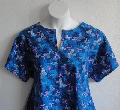 Blue Butterfly Pink Ribbon Cotton Post Surgery Gracie Shirt