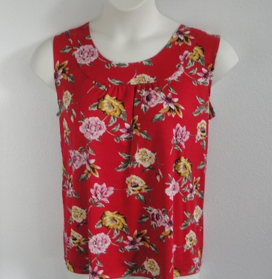 Red/ Yellow Floral Rayon Post Surgery Shirt - Sara