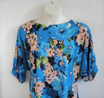 Libby Shirt - Blue/Peach Floral Poly Jersey | 3/4 Sleeve Shirts