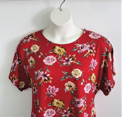 Red Floral Rayon Post Surgery Shirt - Tracie