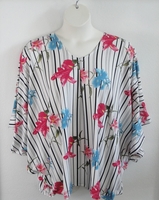 Image Kiley Side Opening Shirt - Pink/Blue Floral on Stripe Brushed Poly Knit