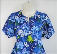 Image SECOND - Gracie Shirt - Blue Tropical Poly/Cotton Blend (SIZE M ONLY)