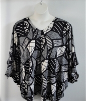 Image Kiley Side Opening Shirt - Black Geometric -- Brushed Poly Knit