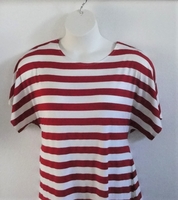 Image SECOND Tracie Shirt - Red/White Stripe Rayon Knit - (Size LARGE)- 44