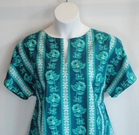 Image CLEARANCE --Gracie Shirt - Turquoise Floral Stripe Cotton (SMALL ONLY)