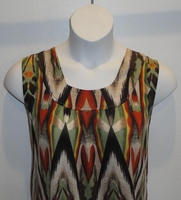 Image CLEARANCE --Sara Shirt - Tan/Orange/Green Geo Poly Knit (SIZE M ONLY)