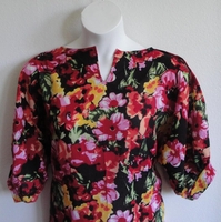 Image CLEARANCE --Haley Shirt - Red/Pink Floral Krinkle Poly (SMALL ONLY)