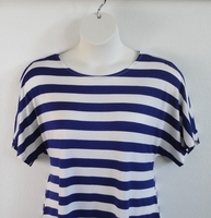 Image SECOND - Tracie Shirt - Royal Blue Stripe Rayon Knit - (Size L ONLY)